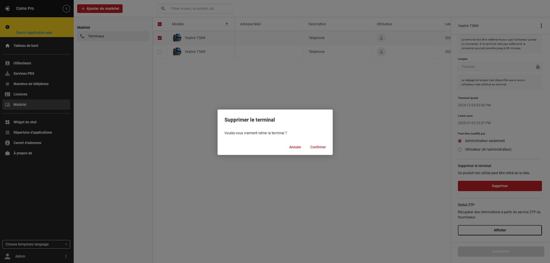 Coms Pro comment supprimer des équipements depuis mon interface administrateur 3.png