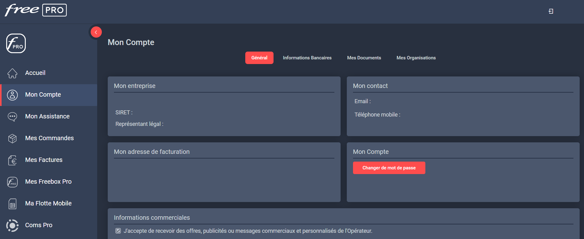 modifier le mot de passe de mon espace client
